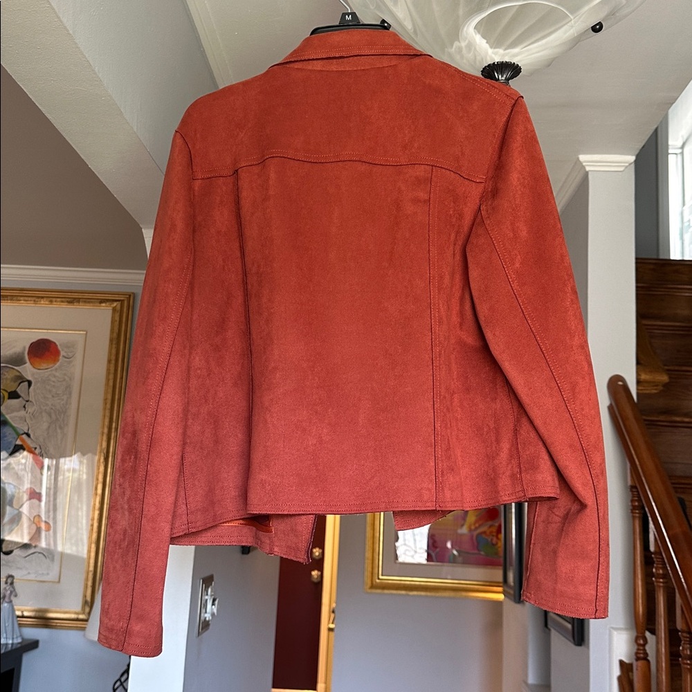 Philosophy Faux Suede Rust Orange Motocross Bikercore Rocker Jacket Sz L - Picture 3 of 10